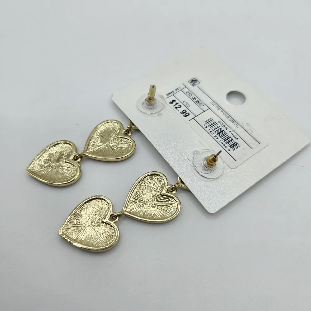 Baublebar Sugarfix 3 Hearts Dangle Earrings Gold Glimmer Sparkle NWT